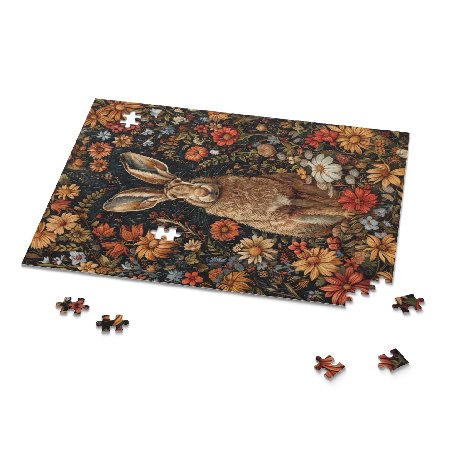 Hare With Winter Floral Botanicals Jigsaw Puzzle Box Gift (120 252 500-Piece) Family Gift Box Puzzle, Holiday Puzzle Game