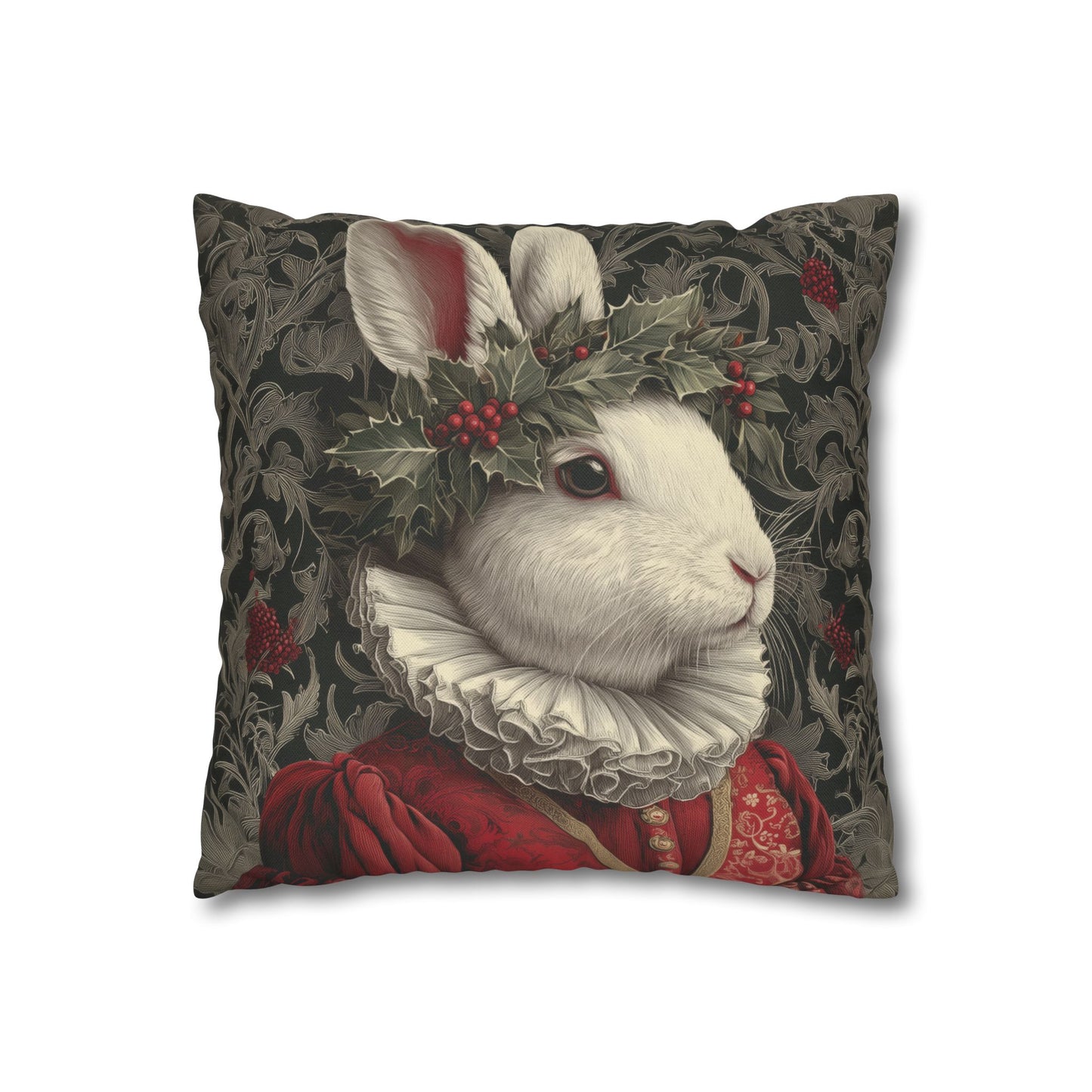 Pillowcase Christmas Rabbit Holiday Bunny, William Morris Inspired Festive Animal Throw Pillowcase