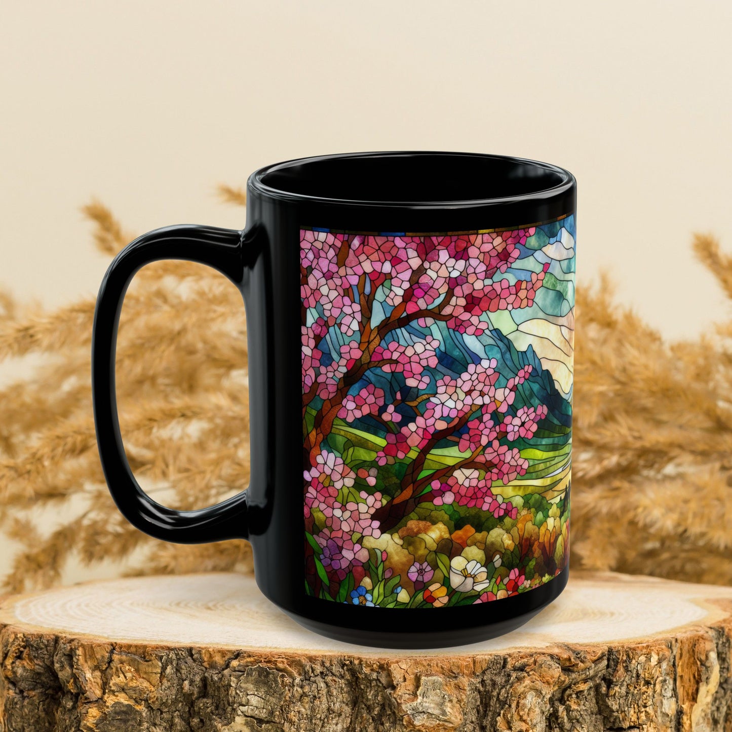 Faux Stained Glass Spring Mountain Coffee Mug | Nature Inspired | Outdoor Design | Gift for Nature Lover Coffee Mug 11oz, 15 oz