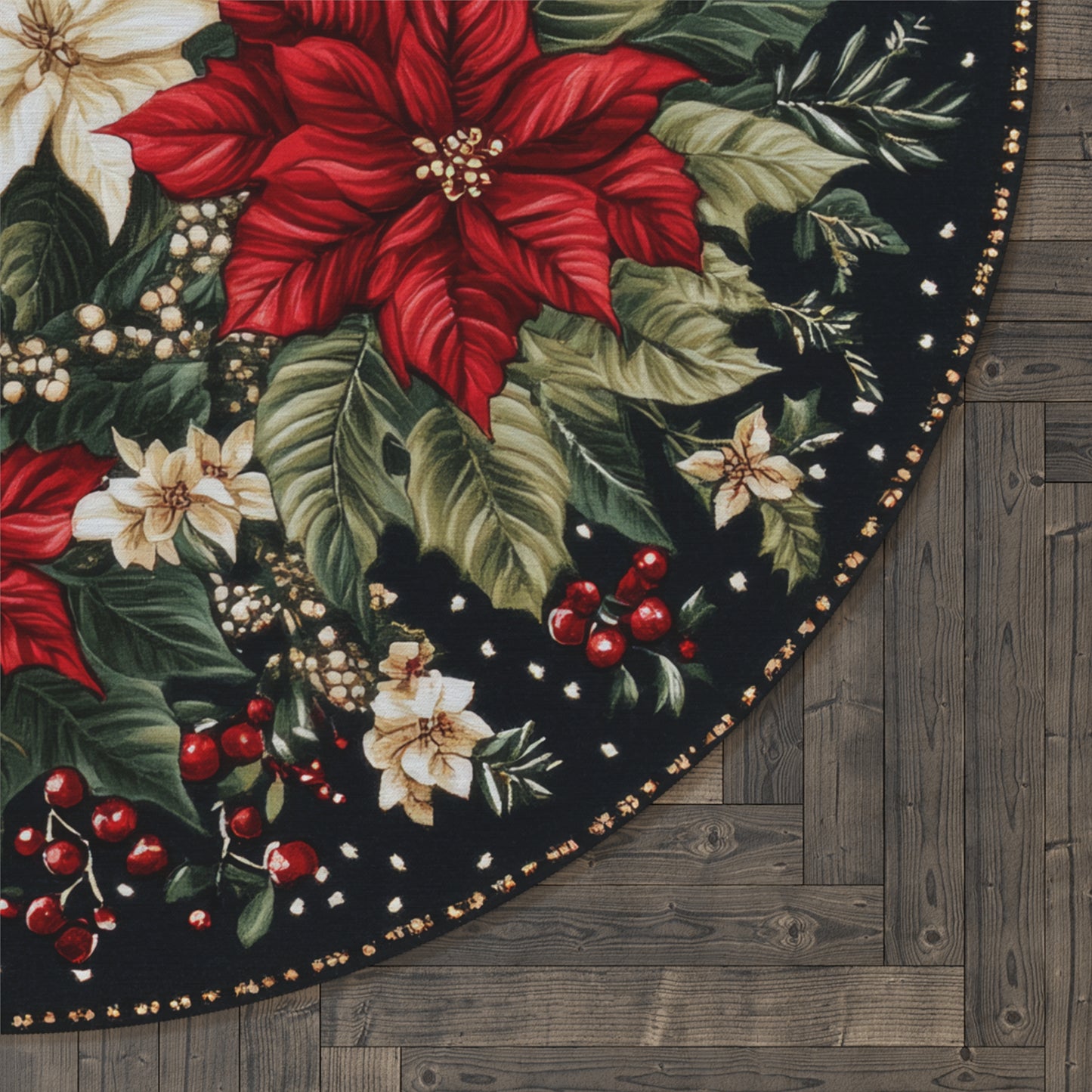Christmas Flowers Floor Round Area Rug, Holiday Decoration, Festive Home Decor, Xmas Gift, Winter Season Rug, Christmas Gifts Round Rug