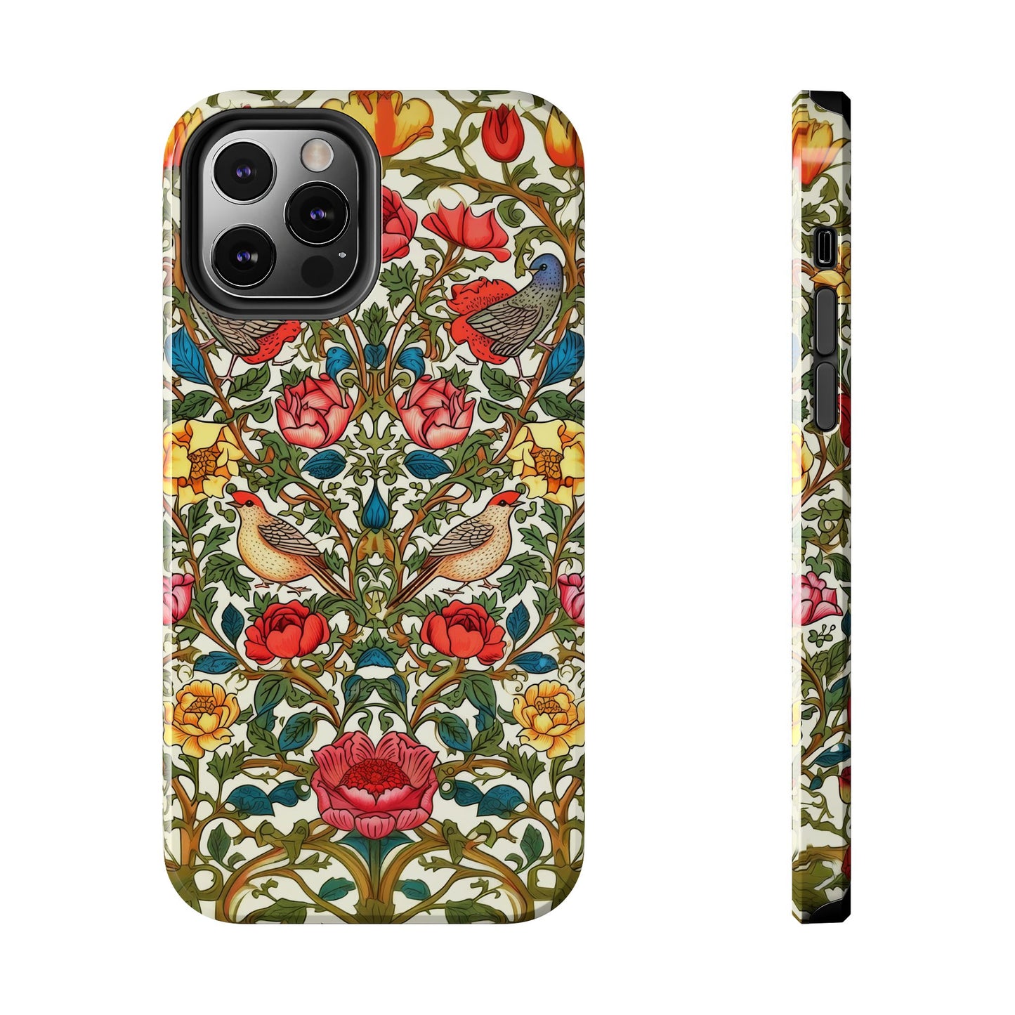 Vintage Pattern Rose And Bird in The Style of William Morris iPhone Tough Case