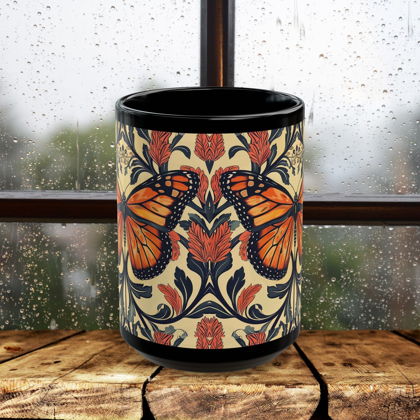 William Morris Inspired Monarch Butterfly Coffee Mug 11oz, 15 oz