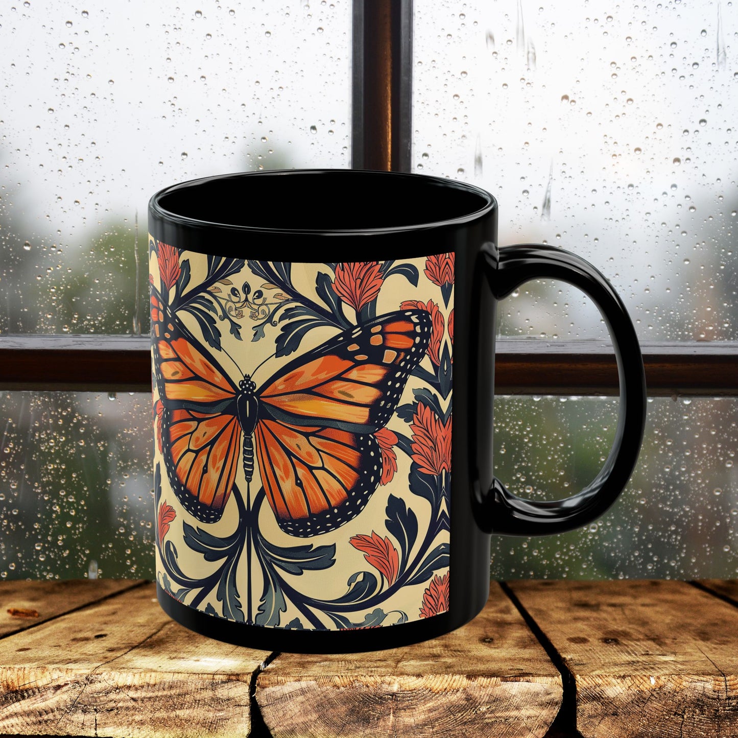 William Morris Inspired Monarch Butterfly Coffee Mug 11oz, 15 oz