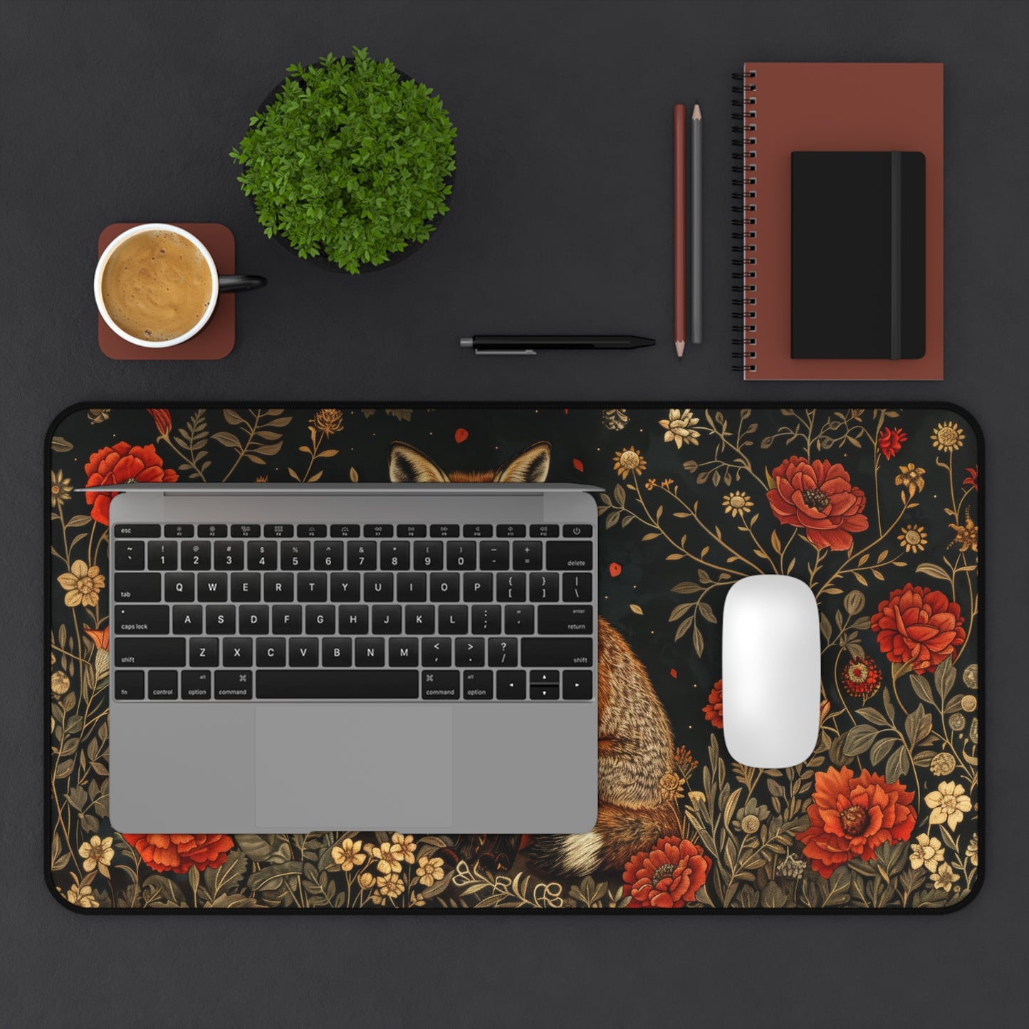 Wildflower Fox Desk Mat 2 Sizes | Aesthetic Floral Fox Desk Mat | Office Decor GiftDesk Mats
