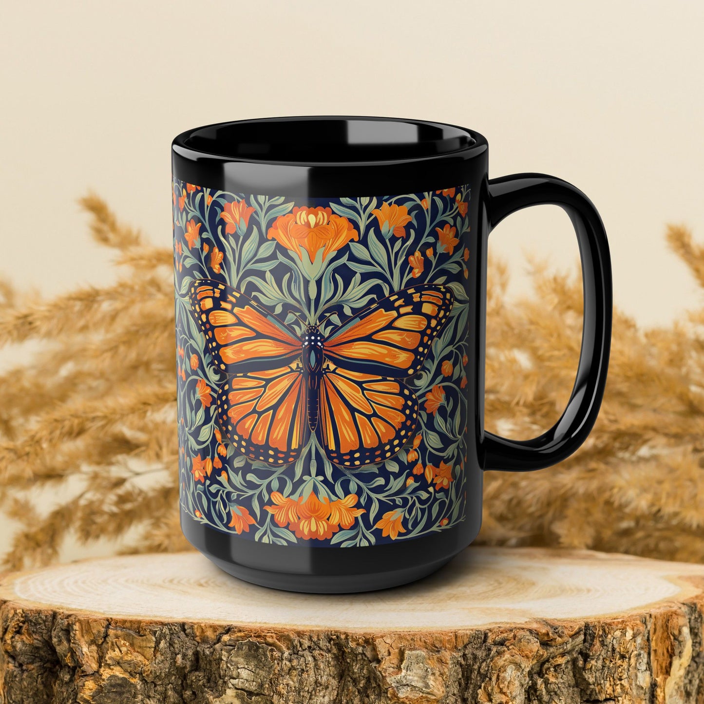 William Morris Inspired Monarch Butterfly Coffee Mug 11oz, 15 oz