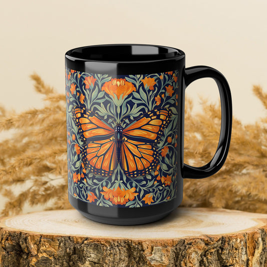 William Morris Inspired Monarch Butterfly Coffee Mug 11oz, 15 oz