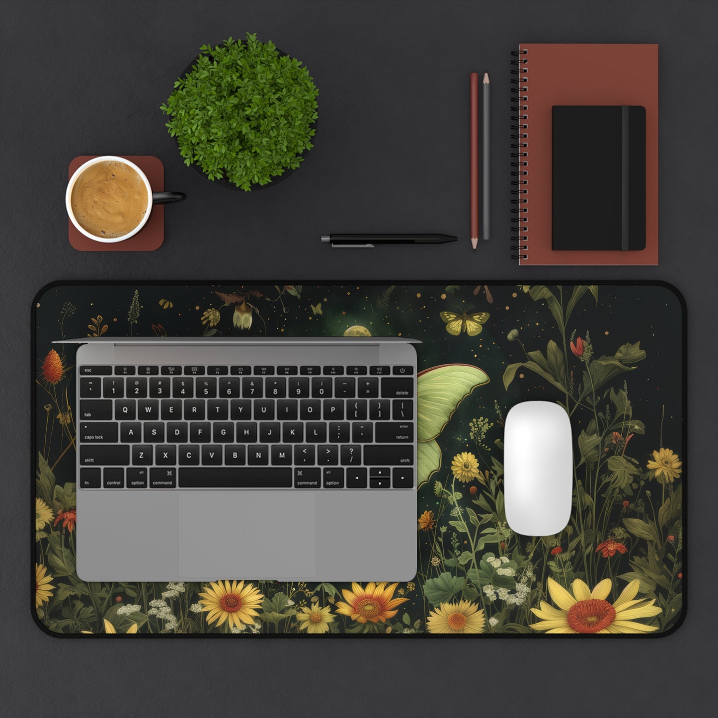 Luna Moth Night Full Moon William Morris Inspired Desk Mat 2 Sizes | Office Decor Gift Desk Mats