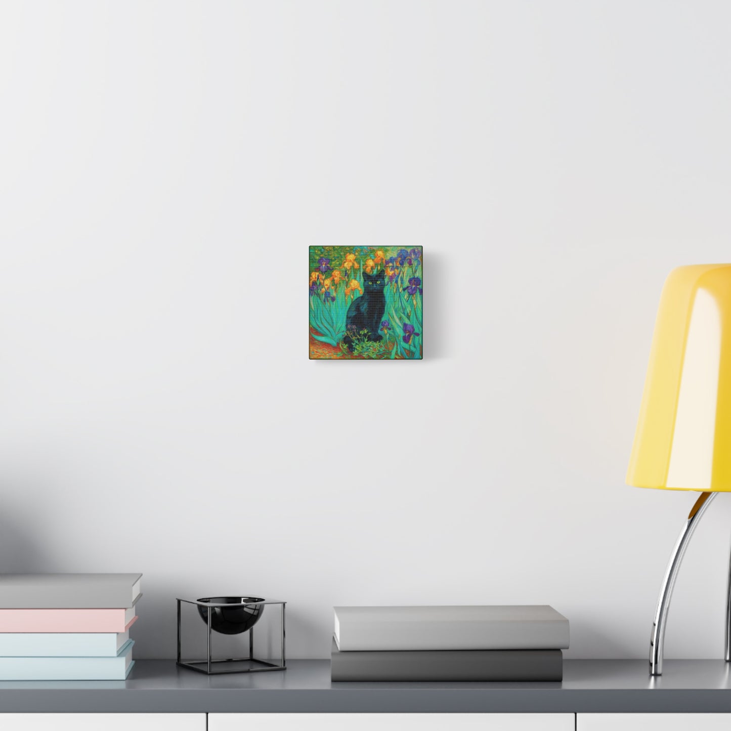 Black Cat Among Irises, Vibrant Floral Canvas Wall Art, Matte Stretched Canvas 1.25"