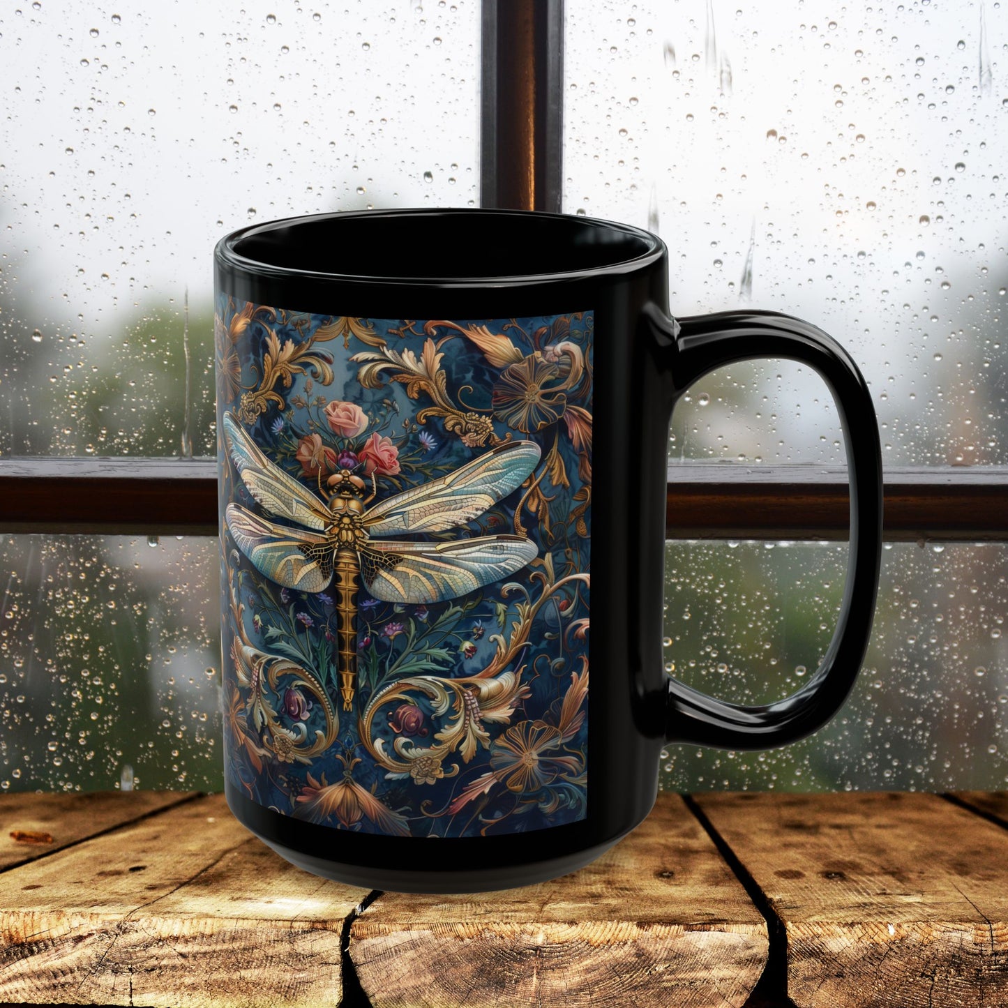 Dragonfly Indigo Ornate William Morris Inspired | Cottage-core Mug 11oz, 15oz