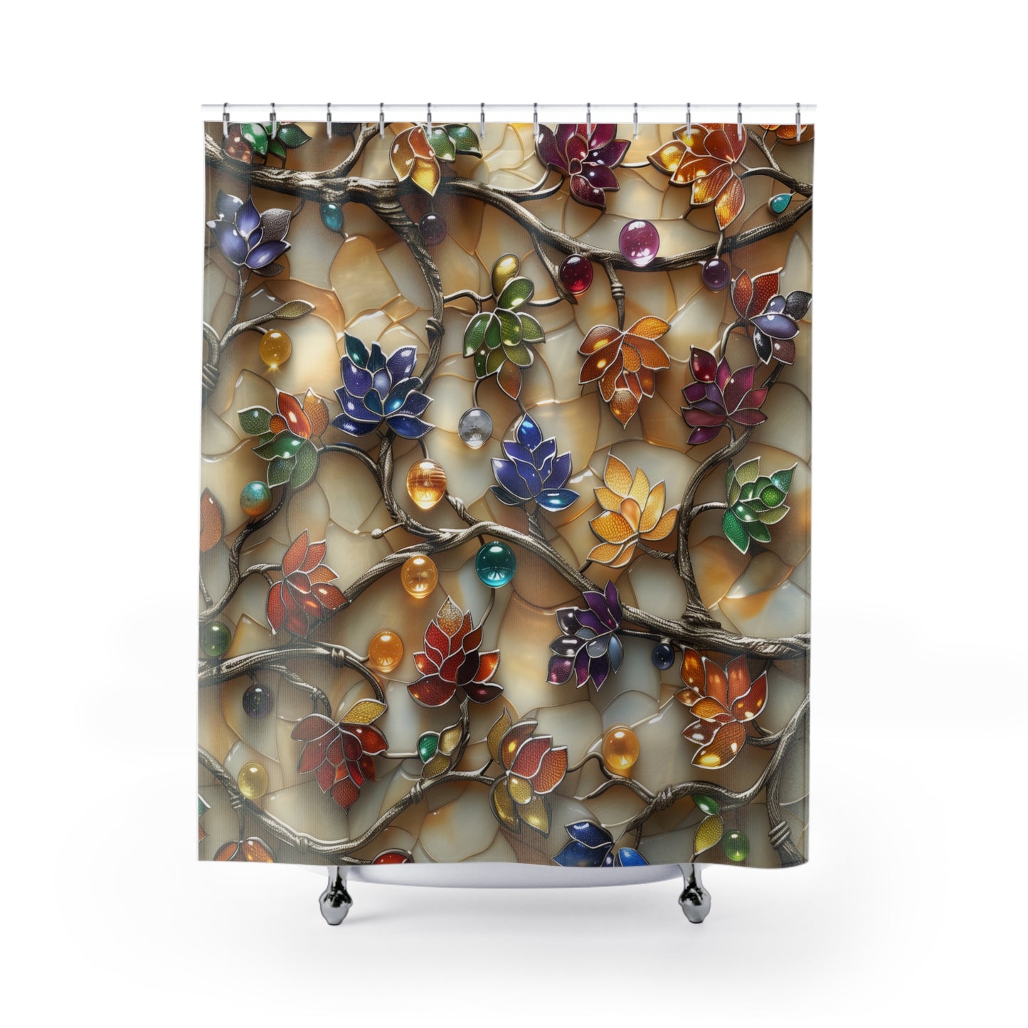 Vibrant Floral Shower Curtain - Elegant Bathroom Decor, Bohemian Style, Holiday Gift Idea, Home Makeover, Nature-Inspired Design