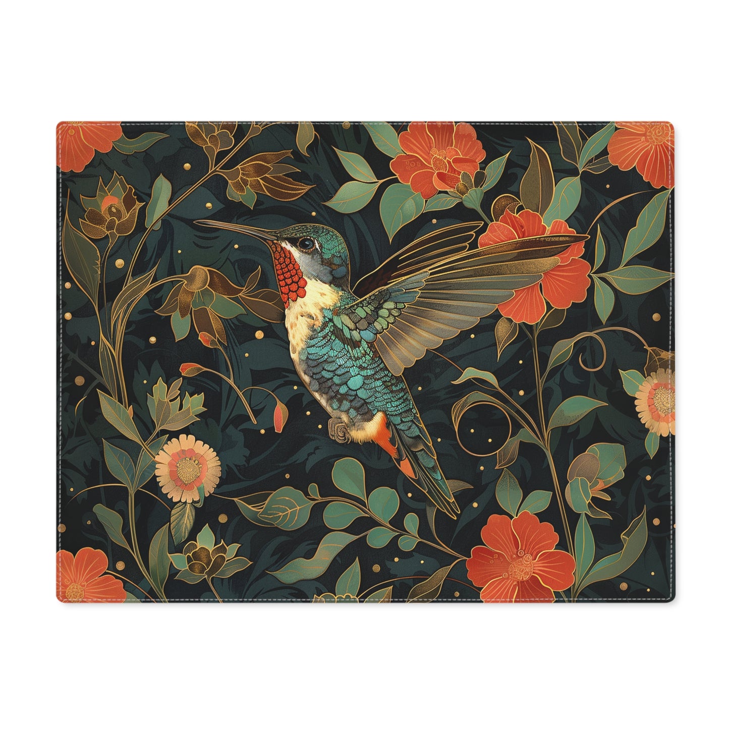 Art Deco Floral Hummingbird Placemat, Bird Dining Room Decor