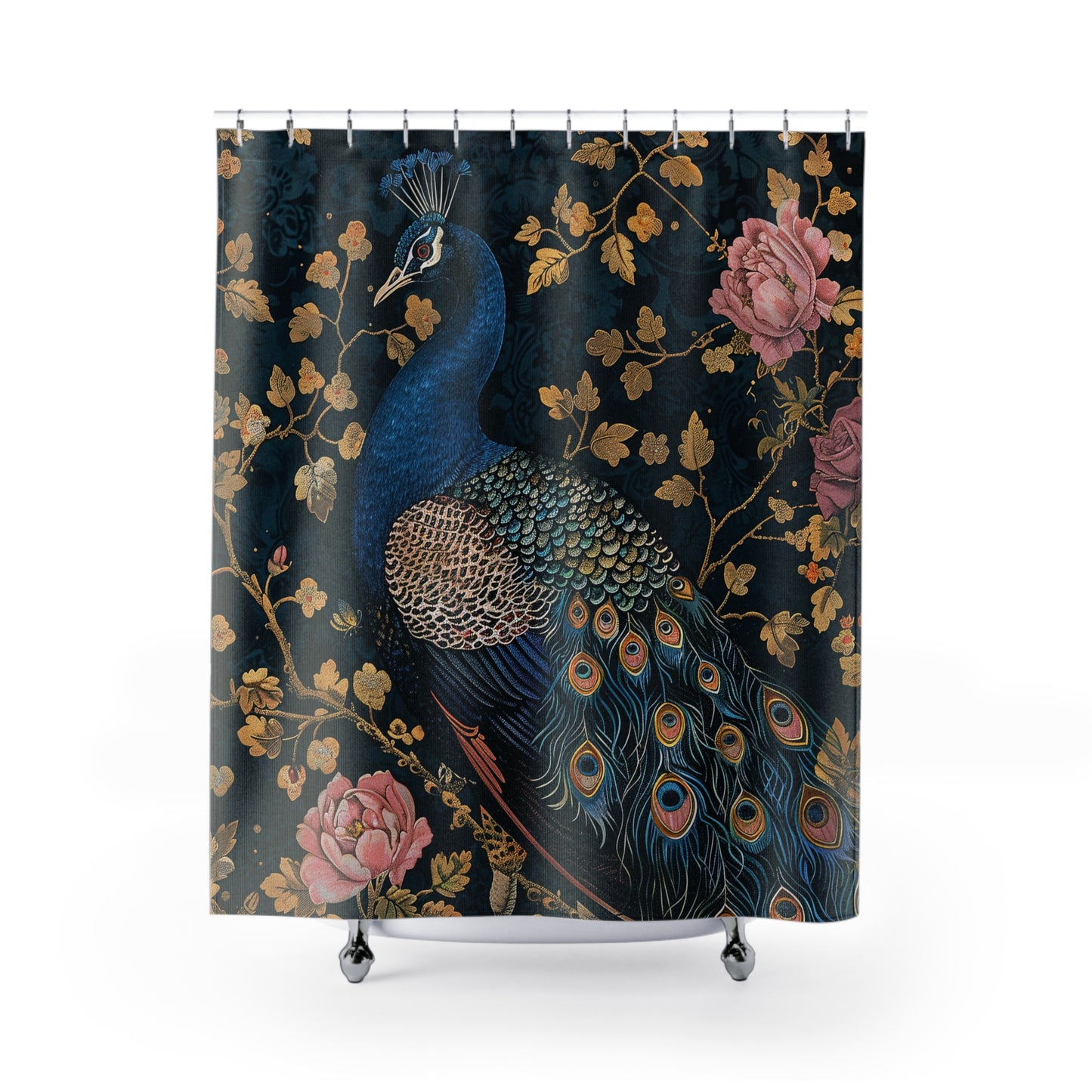William Morris Inspired Art Deco Peacock Bathroom Decor Nature Pattern Shower Curtain