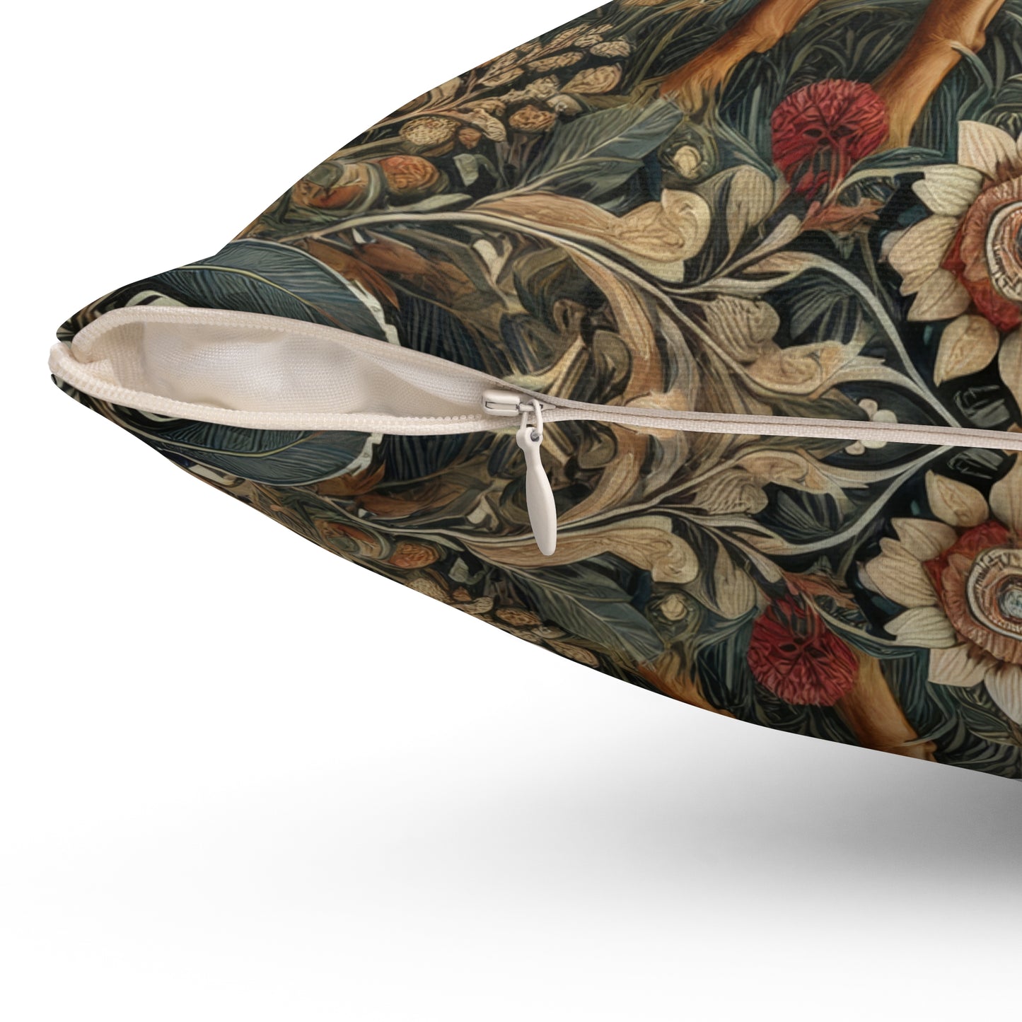 Brown Thai Ridgeback Dog Ornate Botanical Themed Forest William Morris Inspired Decorative Pillow