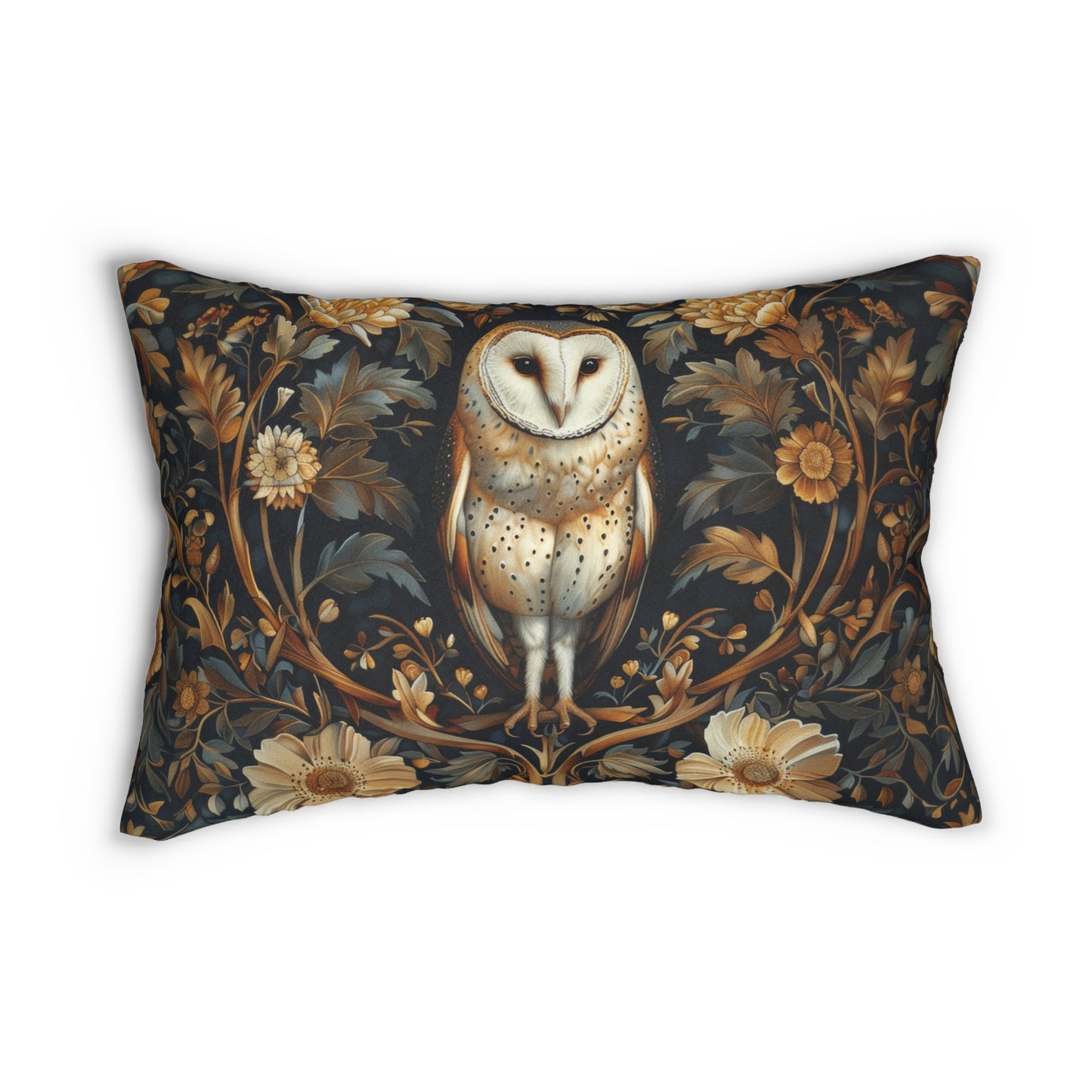 Forest Barn Owl William Morris Inspired Lumbar Pillow