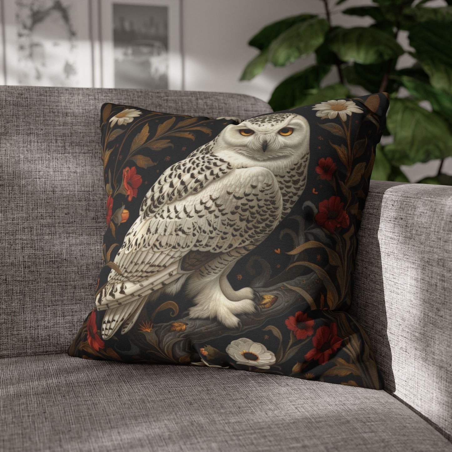 Snow Owl Winter Botanicals Home Decor Pillowcase