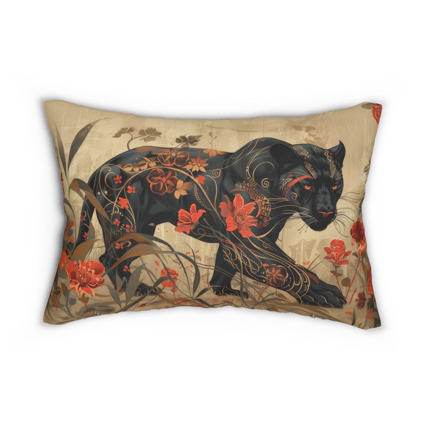 Art Deco Black Panther Lumbar Pillow