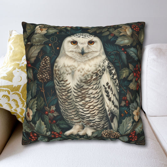 William Morris Inspired Snow Owl Winter Botanicals Home Decor Pillowcase