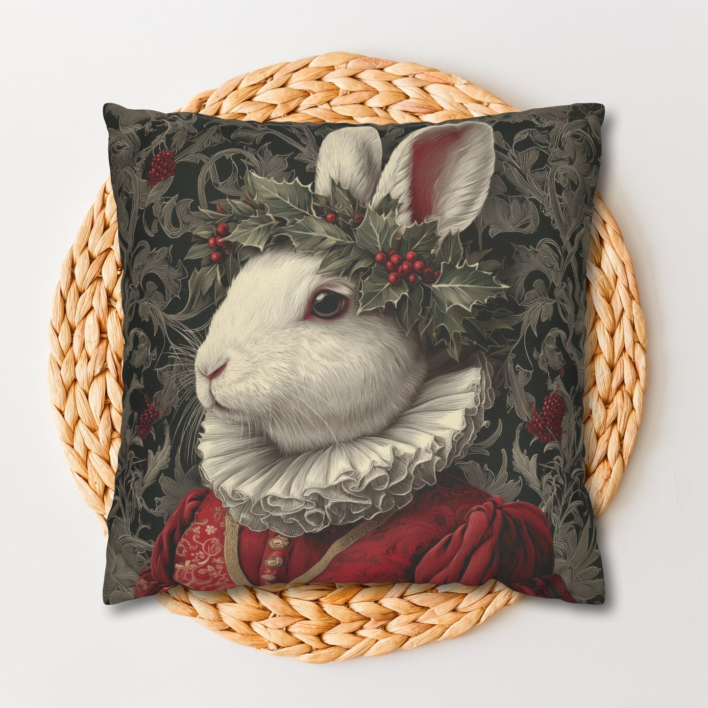 Pillowcase Christmas Rabbit Holiday Bunny, William Morris Inspired Festive Animal Throw Pillowcase