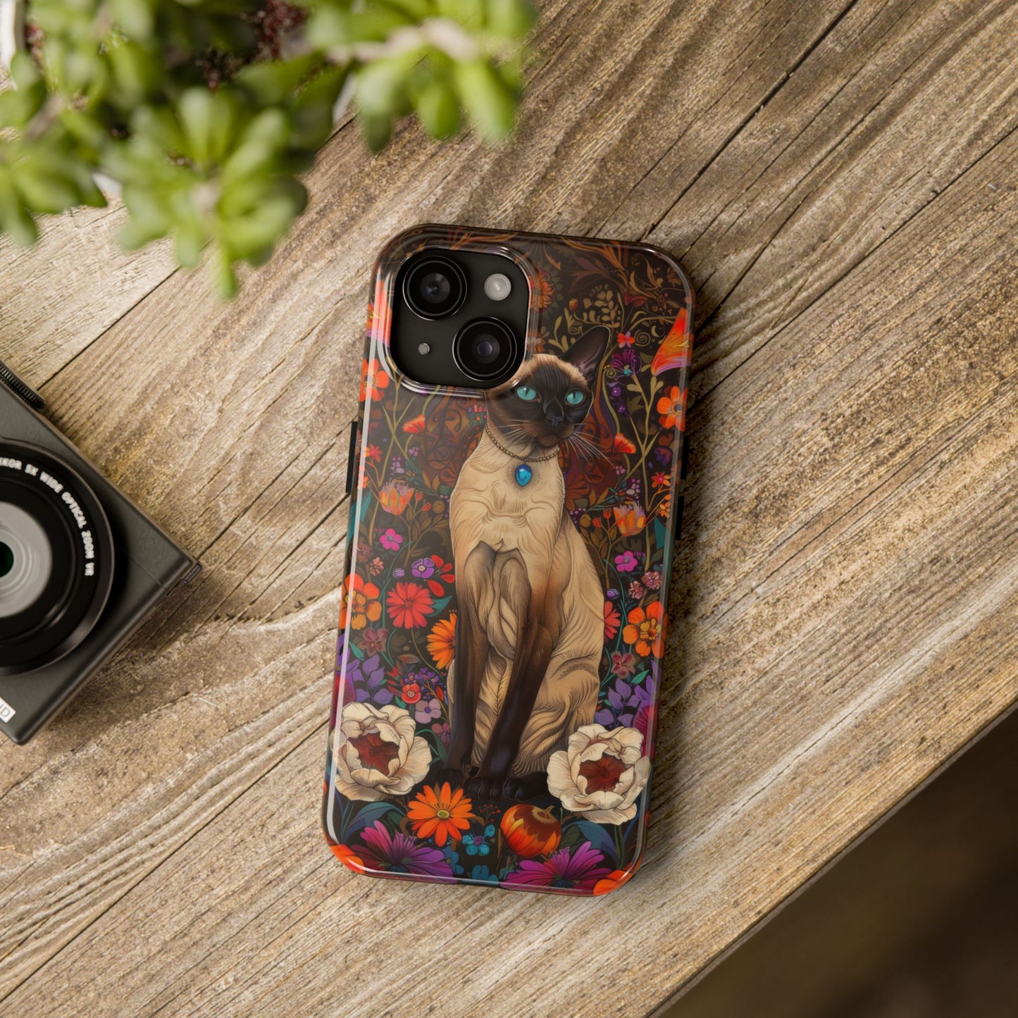 Art Deco Siamese Cat In The Style of William Morris iPhone Tough Case