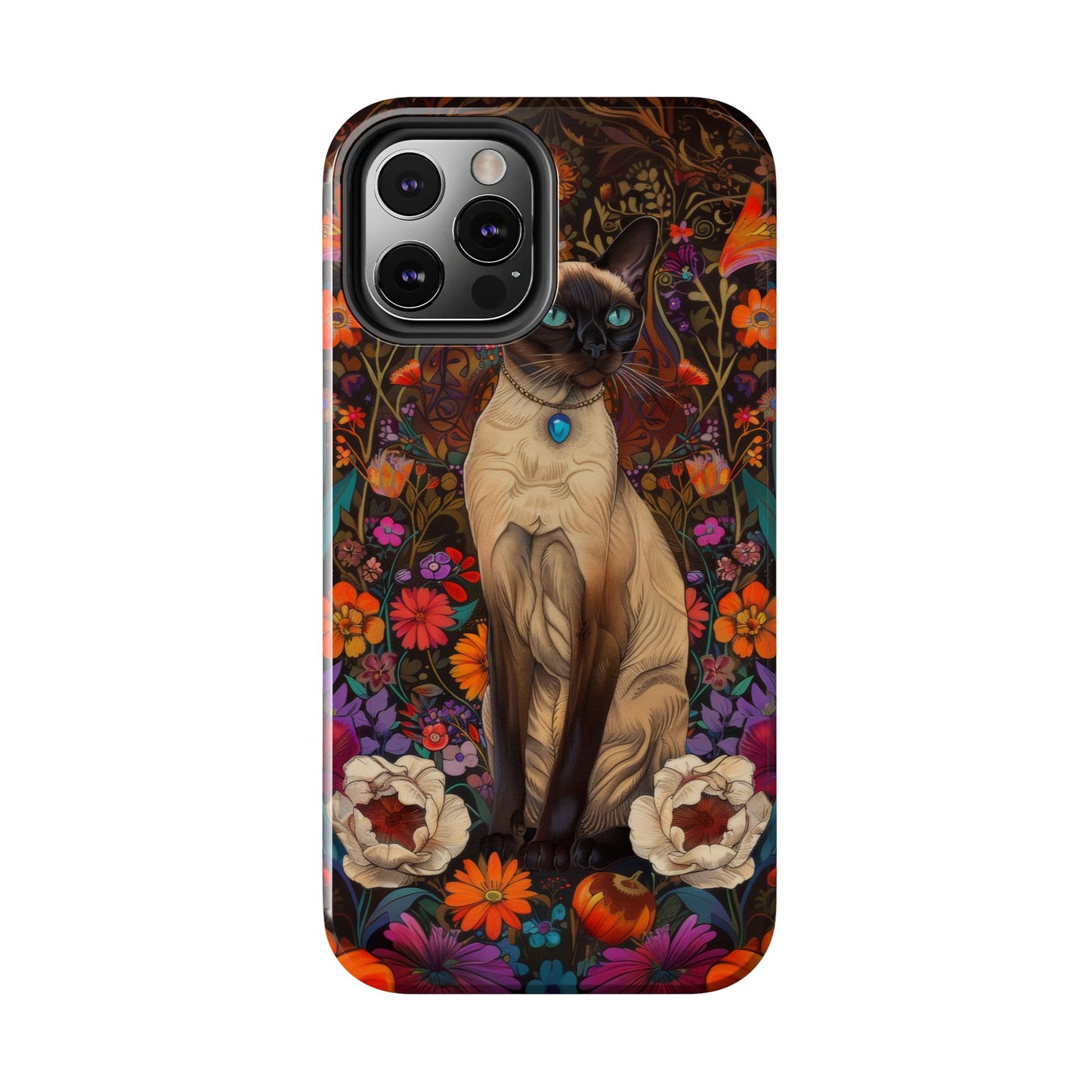 Art Deco Siamese Cat In The Style of William Morris iPhone Tough Case