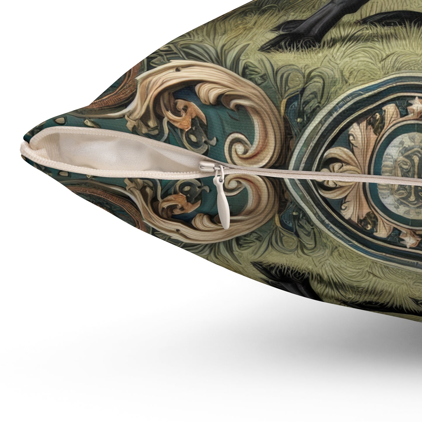 Black Thai Ridgeback Dog Ornate Botanical Themed Forest William Morris Inspired Decorative Pillow