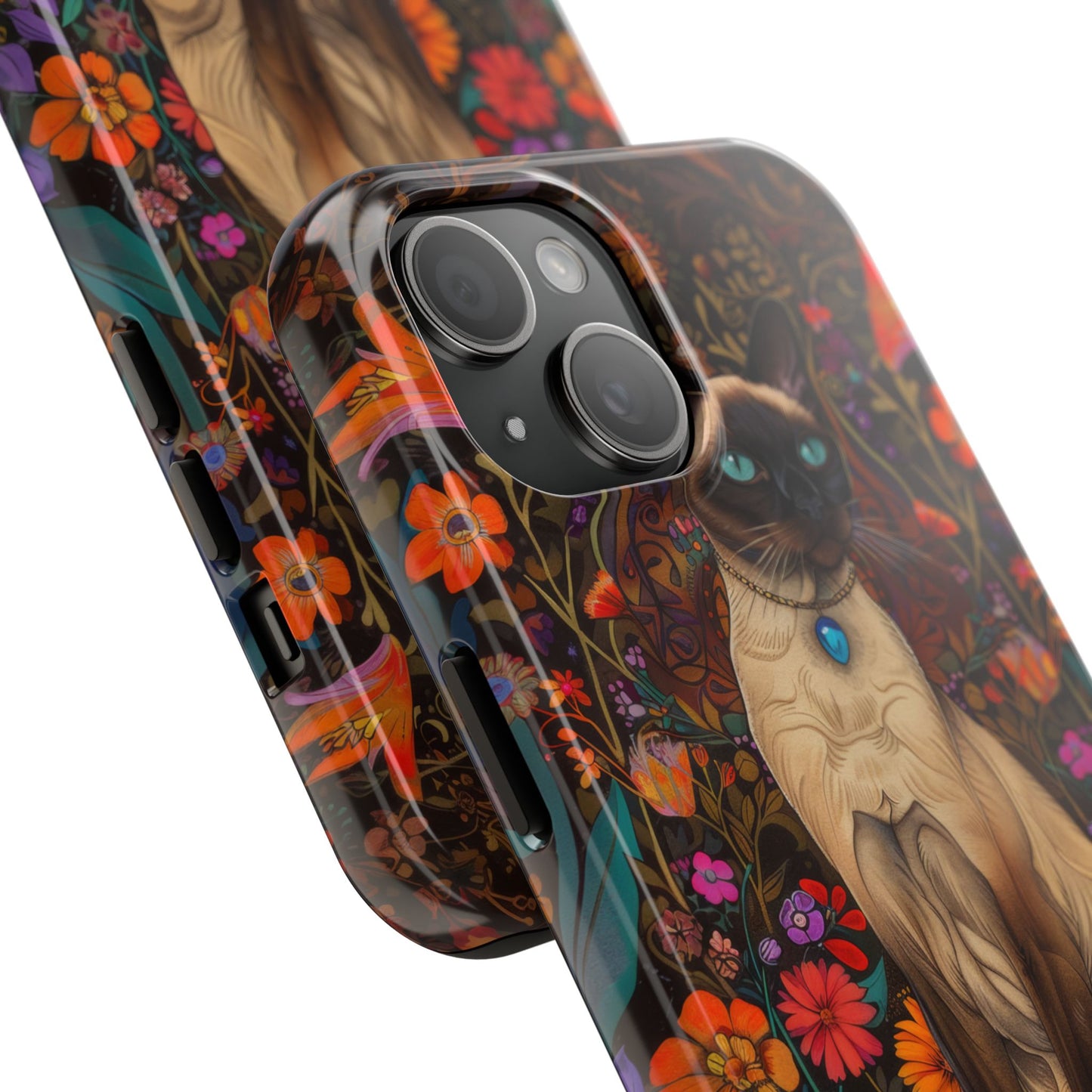 Art Deco Siamese Cat In The Style of William Morris iPhone Tough Case