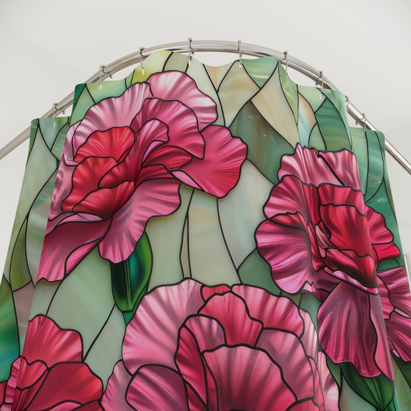 Faux Stained Glass Carnation Flowers Polyester Shower Curtain