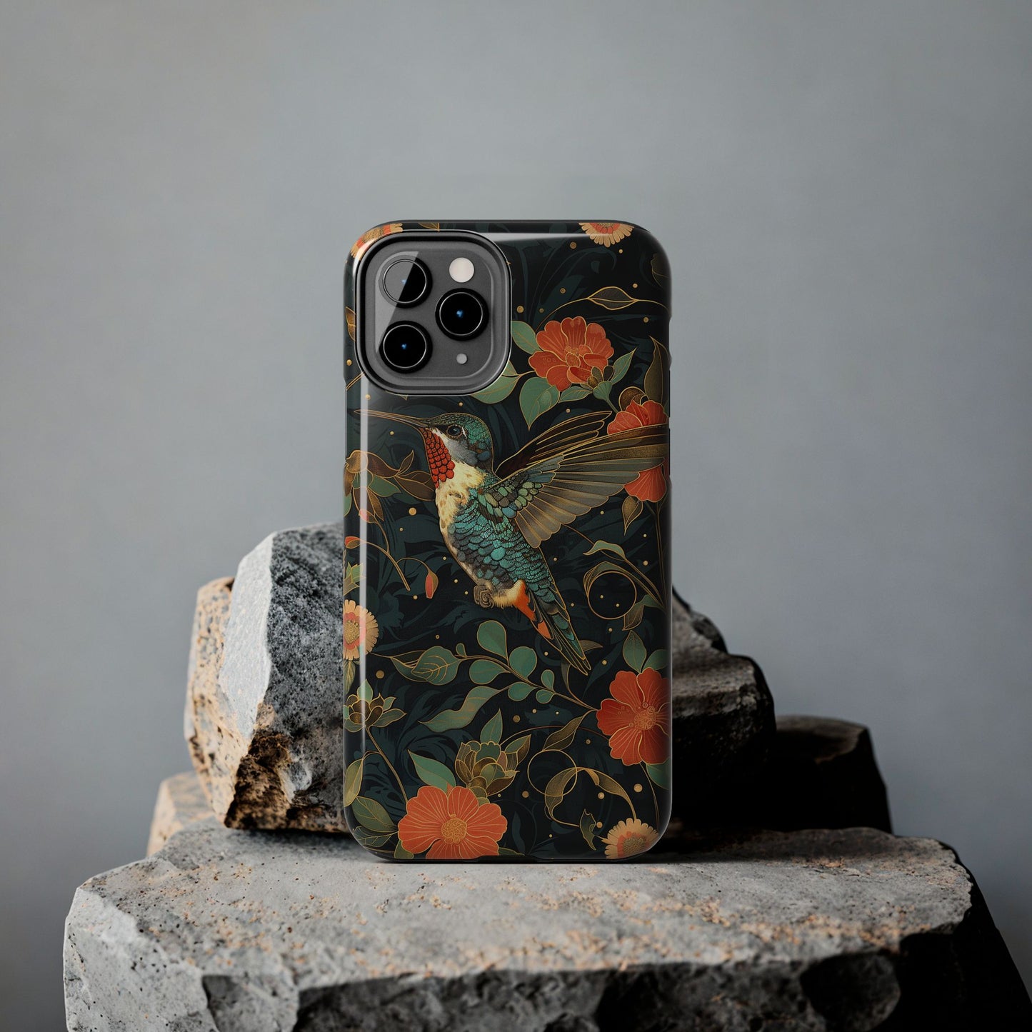 Art Deco Hummingbird Print in The Style of William Morris iPhone Tough Case