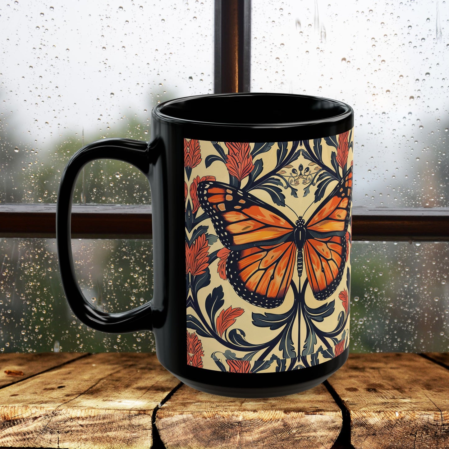 William Morris Inspired Monarch Butterfly Coffee Mug 11oz, 15 oz