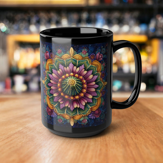 Cactus Mandala Kitchenware Black Coffee Mug 11oz, 15oz