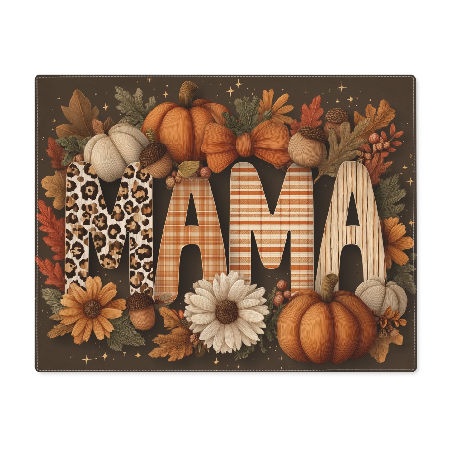 MAMA Pumpkin Fall Placemat, Rustic Leopard & Floral Autumn Table Decor for Moms