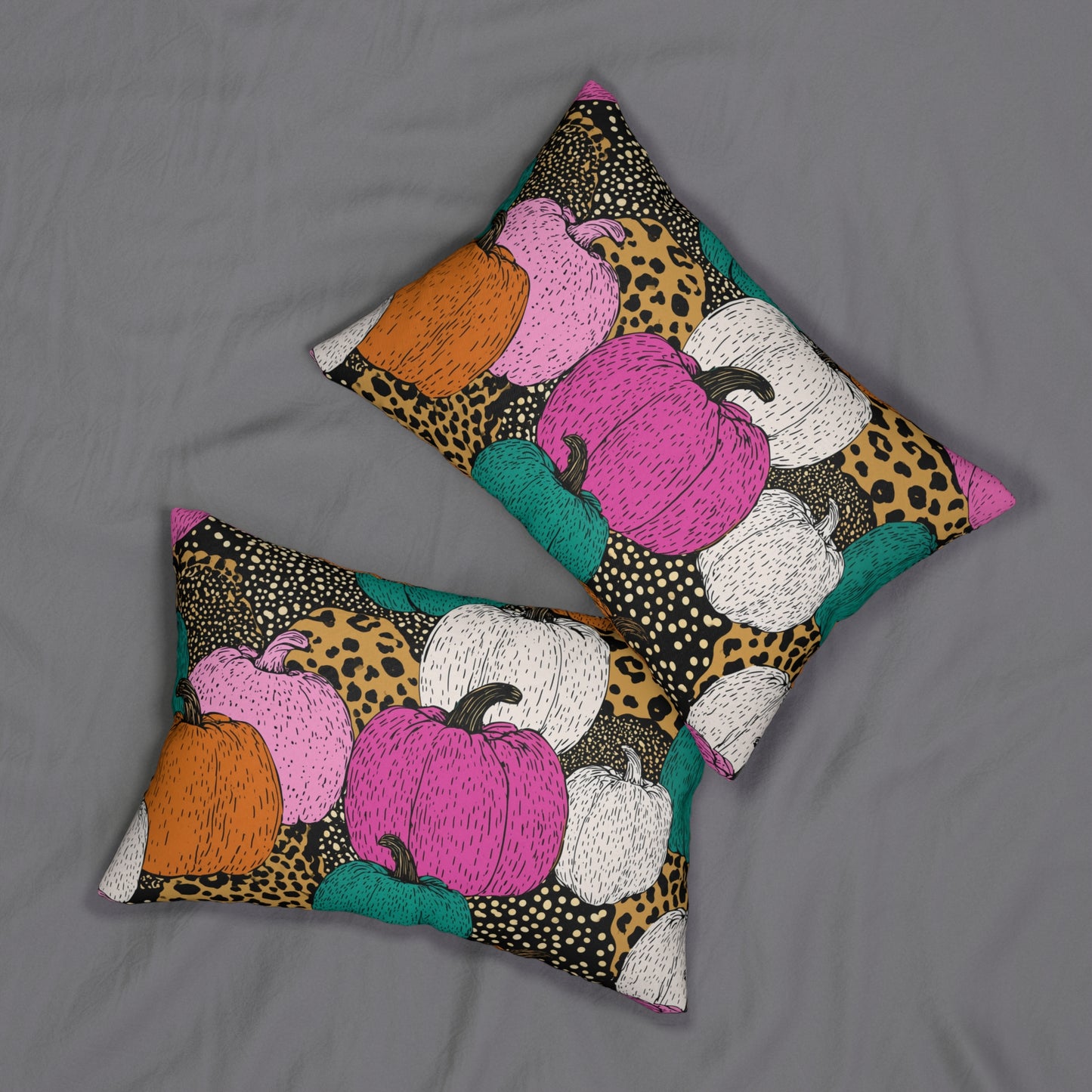 Colorful Pumpkin Lumbar Pillow, Leopard Print Fall Cushion, Halloween & Autumn Decorative Accent
