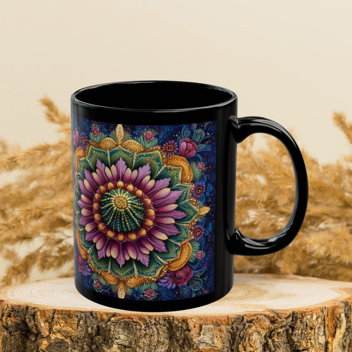 Cactus Mandala Kitchenware Black Coffee Mug 11oz, 15oz