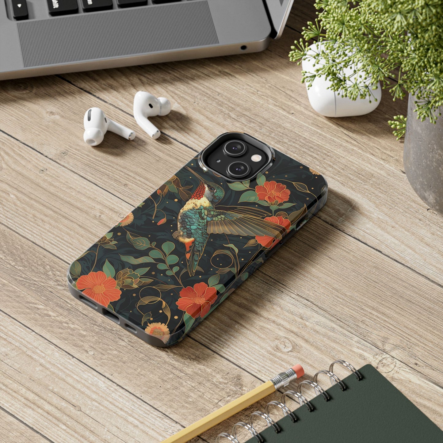 Art Deco Hummingbird Print in The Style of William Morris iPhone Tough Case