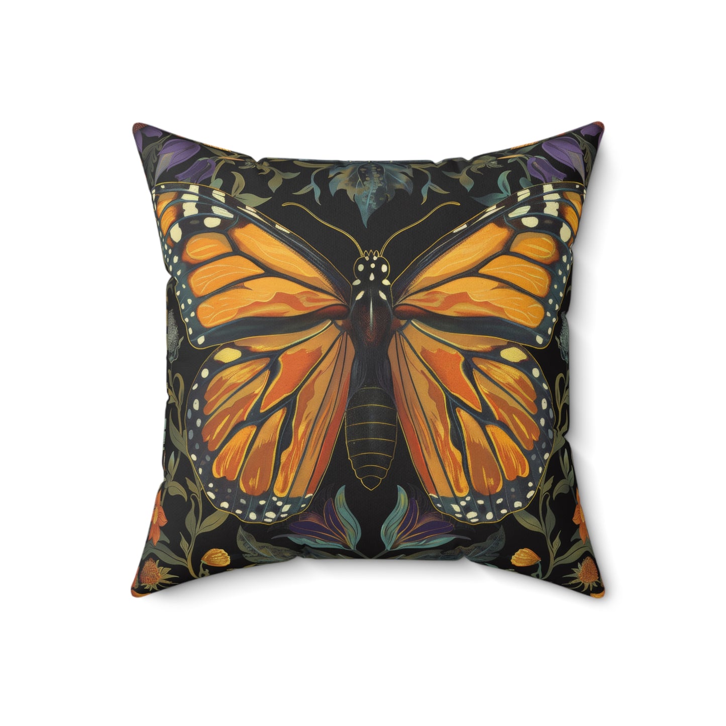 William Morris Inspired Monarch Butterfly Pillow, Decorative Monarch Butterfly Cushion, Spun Polyester Square Pillow