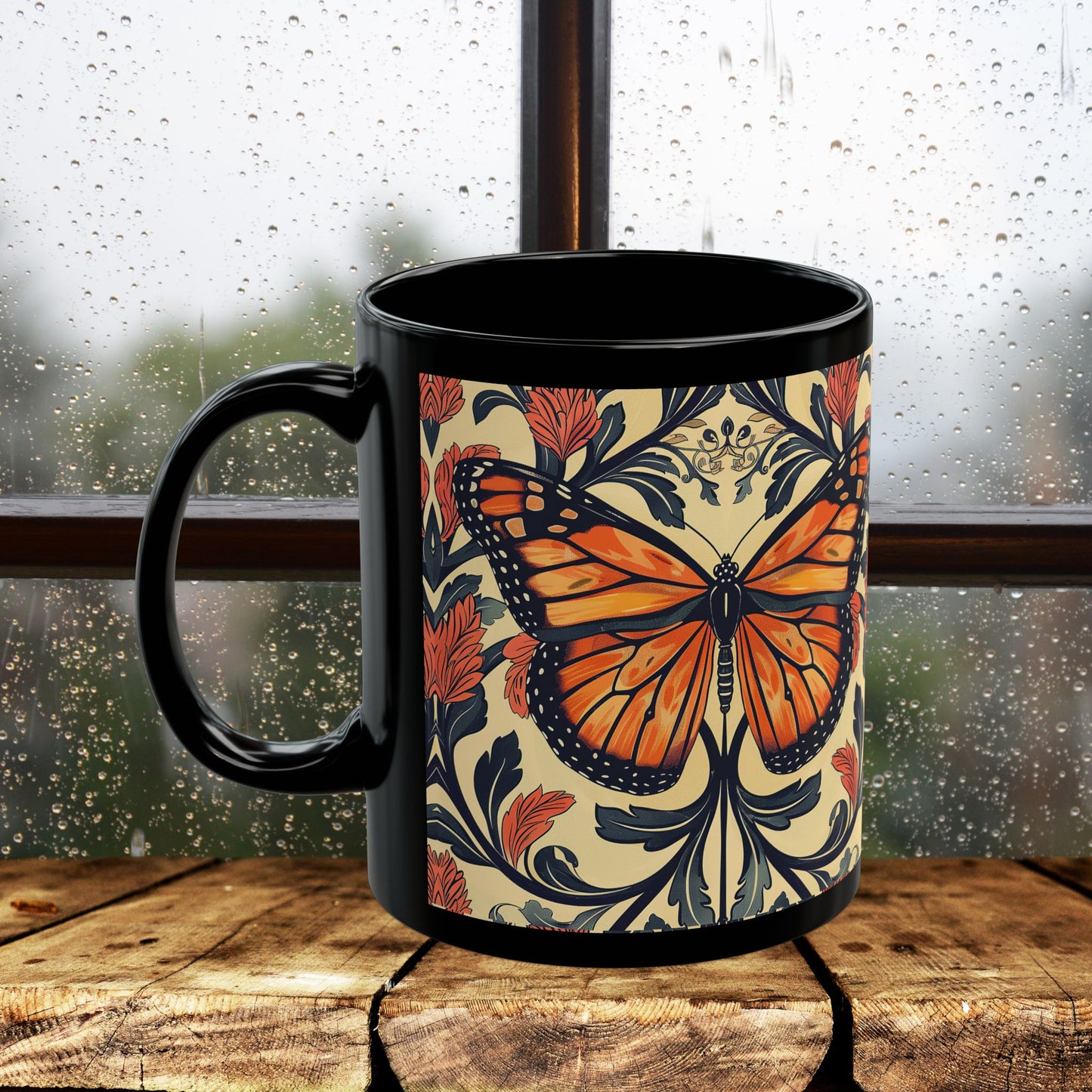 William Morris Inspired Monarch Butterfly Coffee Mug 11oz, 15 oz