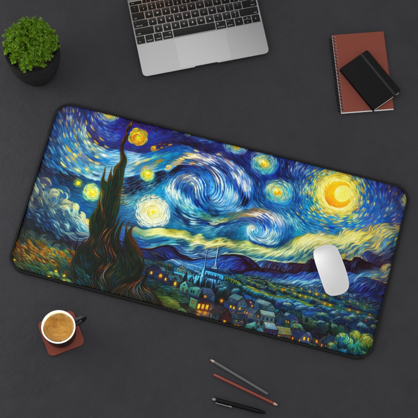 The Starry Night Van Gogh , Gaming Desk Mat 2 Sizes | Office Decor GiftDesk Mats
