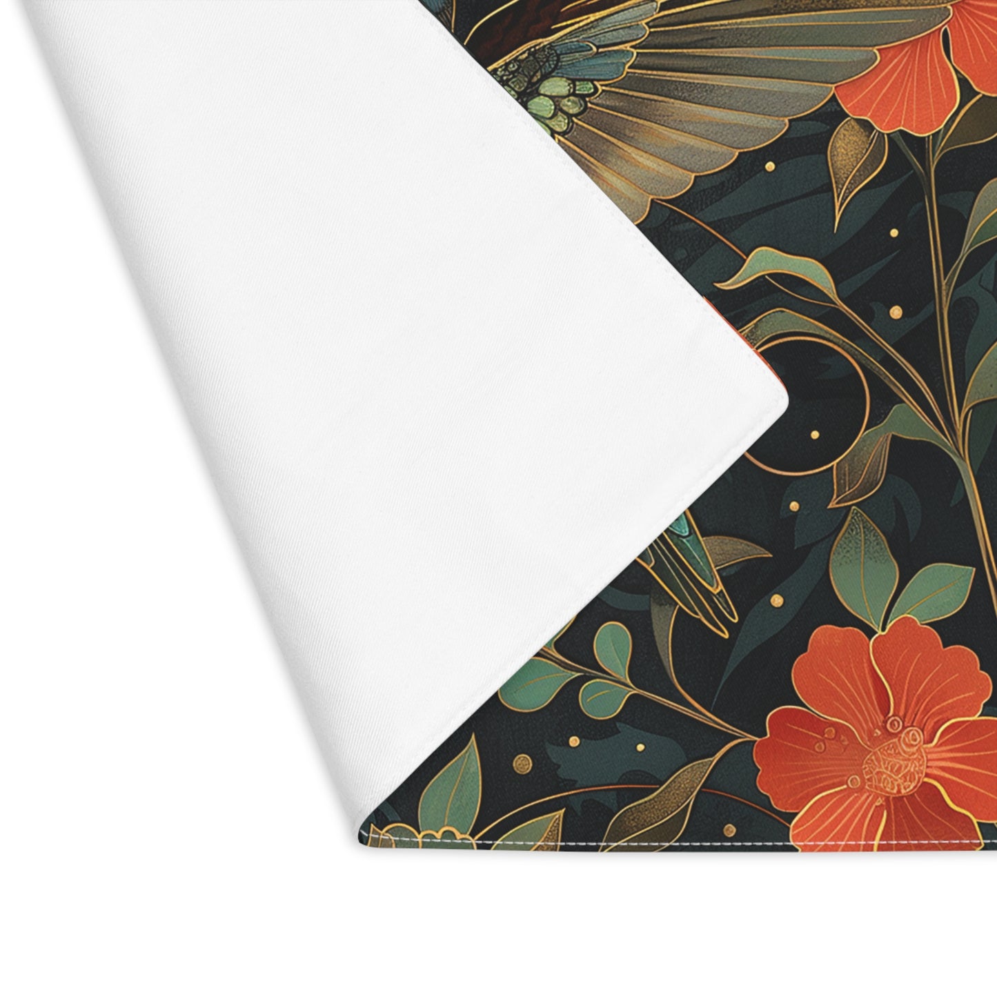 Art Deco Floral Hummingbird Placemat, Bird Dining Room Decor