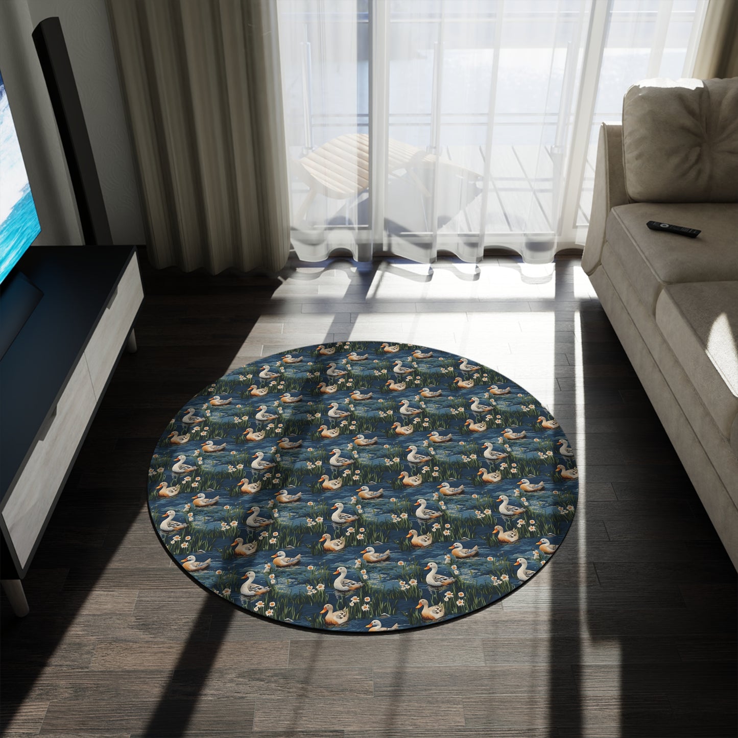 Woodland Ducks Embroidery Pattern Round Area Rug