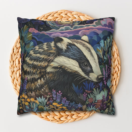 Badger in a Moonlit Field of Lavender Pillowcase
