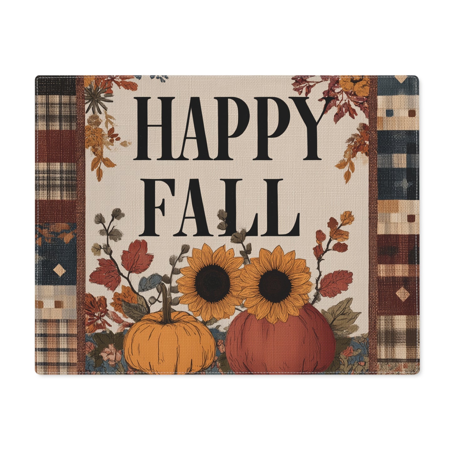 Happy Fall Patchwork Placemat, Rustic Autumn Table Mat, Seasonal Table Setting, Thanksgiving Home Decor, Fall Harvest Tableware