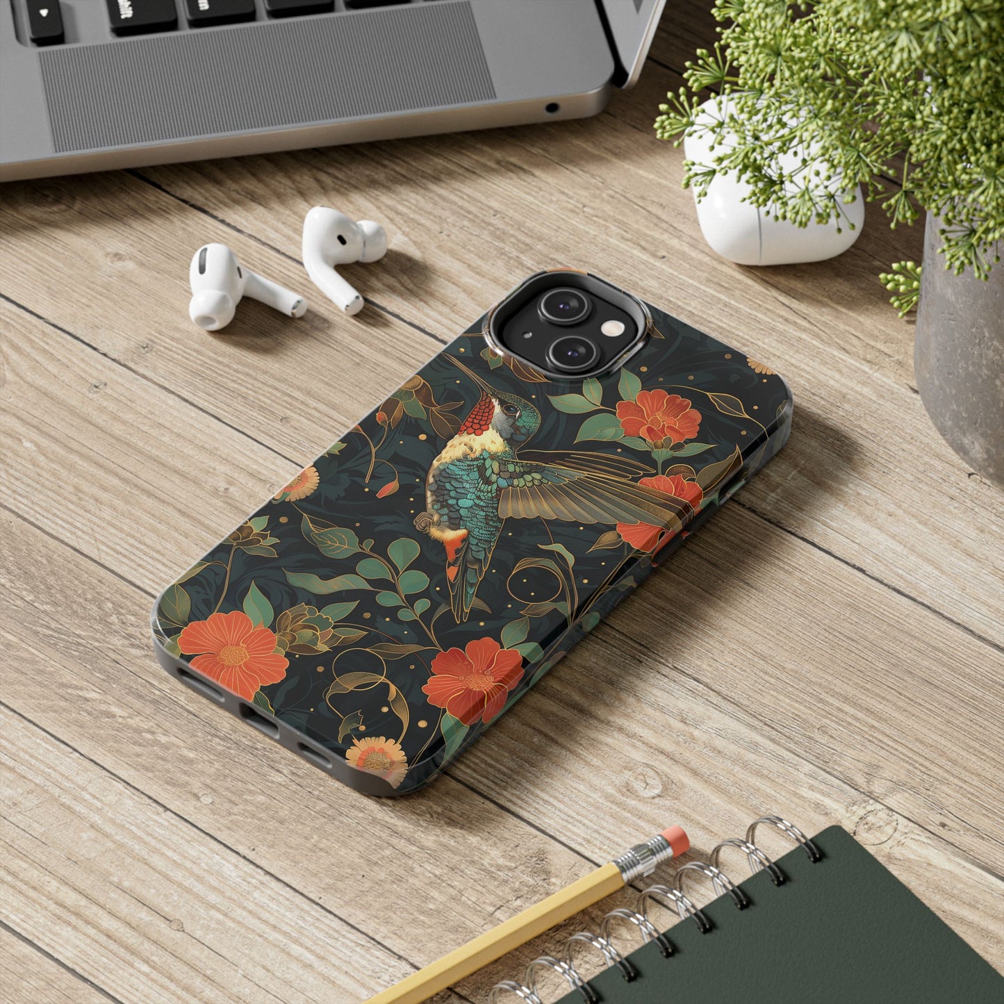 Art Deco Hummingbird Print in The Style of William Morris iPhone Tough Case