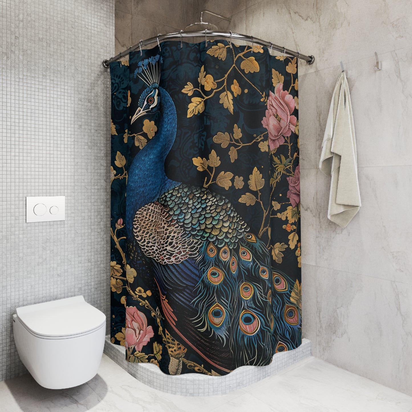 William Morris Inspired Art Deco Peacock Bathroom Decor Nature Pattern Shower Curtain