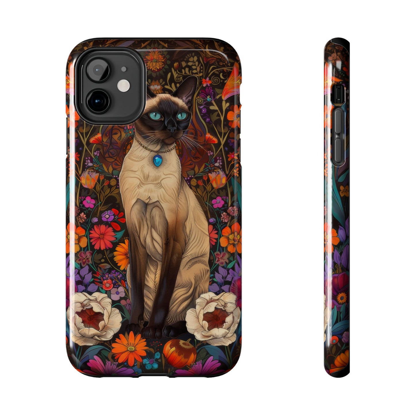 Art Deco Siamese Cat In The Style of William Morris iPhone Tough Case