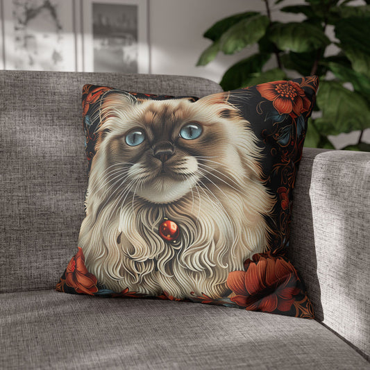 William Morris Inspired Ragdoll Catt Pillow, Decorative Cat Cushion, Spun Polyester Square Pillow, Gift for Cat lovers