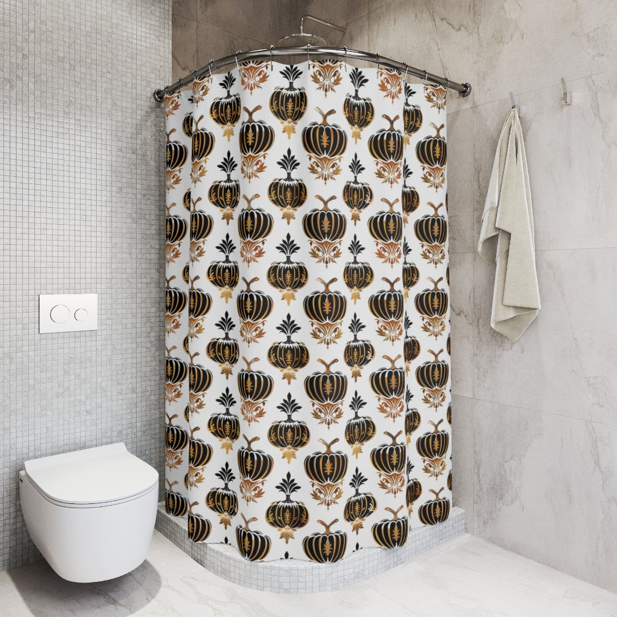 Gothic Damask Pumpkins Shower Curtain - Fall Vibes Bathroom Decor,