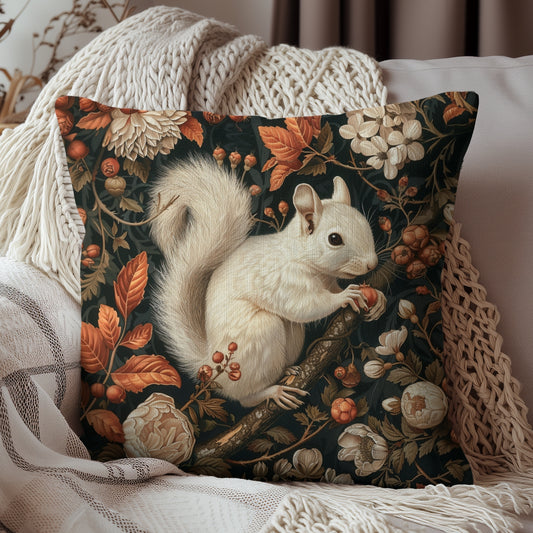 William Inspired Woodland White Squirrel Fall Autumn Forest Decorative Squrae Pillow