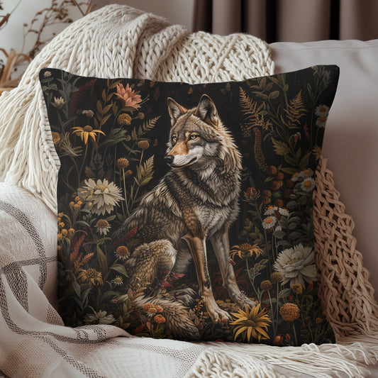 William Inspired Woodland Wolf Cottagecore Decorative Square Pillow