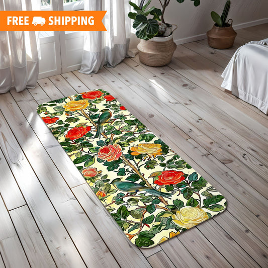 William Morris Inspired Birds and Roses Pattern Print Yoga Mats, Pilates Mat, Eco-Friendly Workout Mat, Non-Slip Exercise Mat, Yoga
