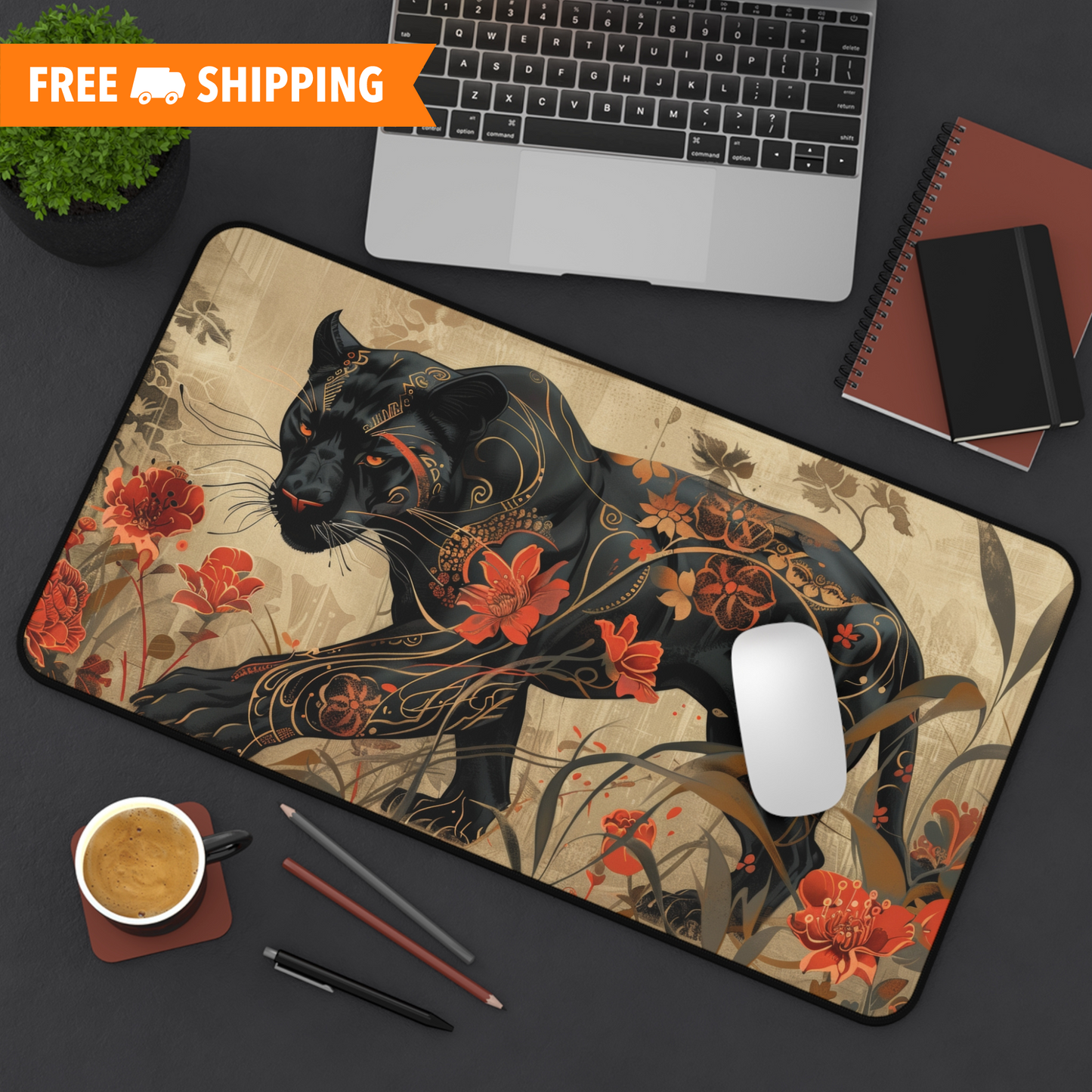 Art Deco Black Panther William Morris Inspired Desk Mat 2 Sizes | Office Decor GiftDesk Mats
